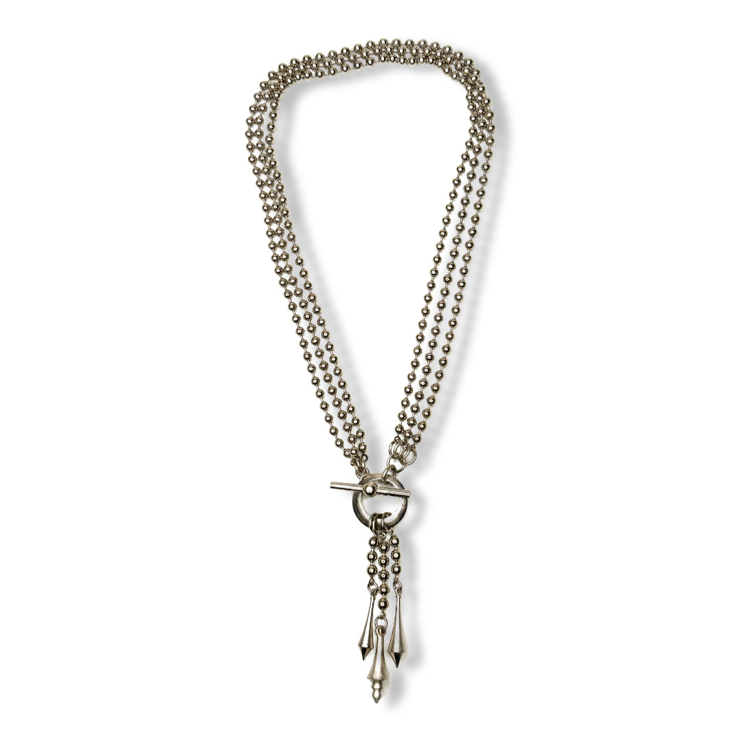 3-Strand Bead Chain Necklace with Geometric Drops