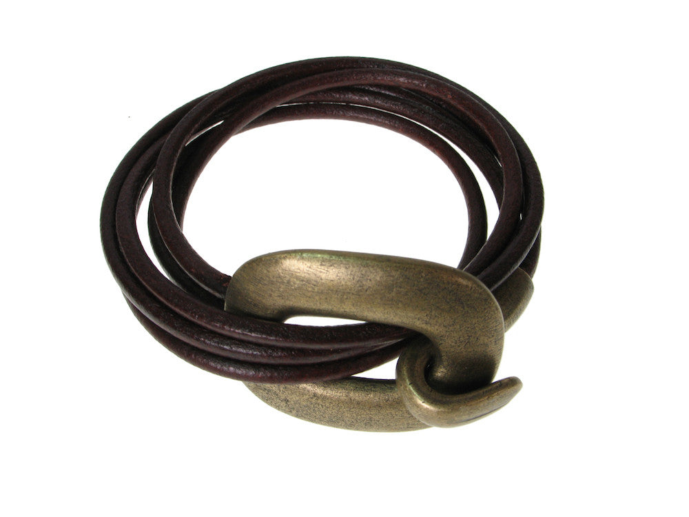 Three-Strand Wrap Leather Bracelet with Hook Clasp
