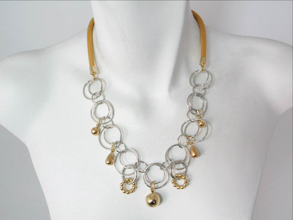 Mesh Necklace with Linked Circle Chain & Charms - Erica Zap Designs