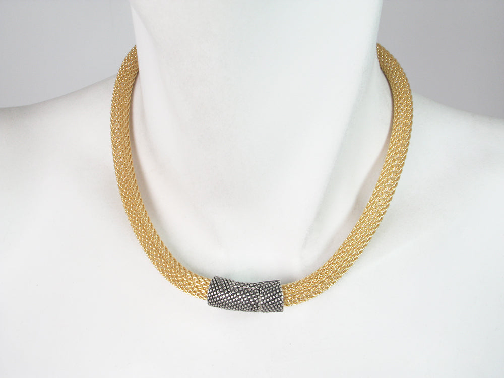 Gold Mesh Necklace with Magnetic Ball Clasp