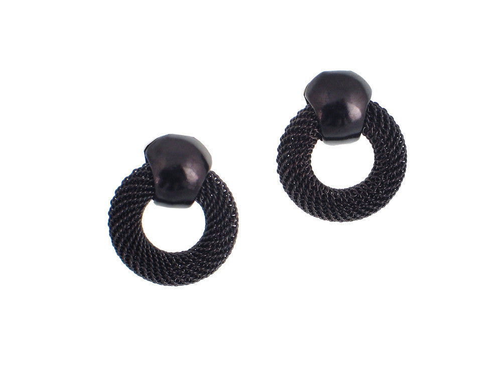 Circle Mesh Earrings Black Nickel