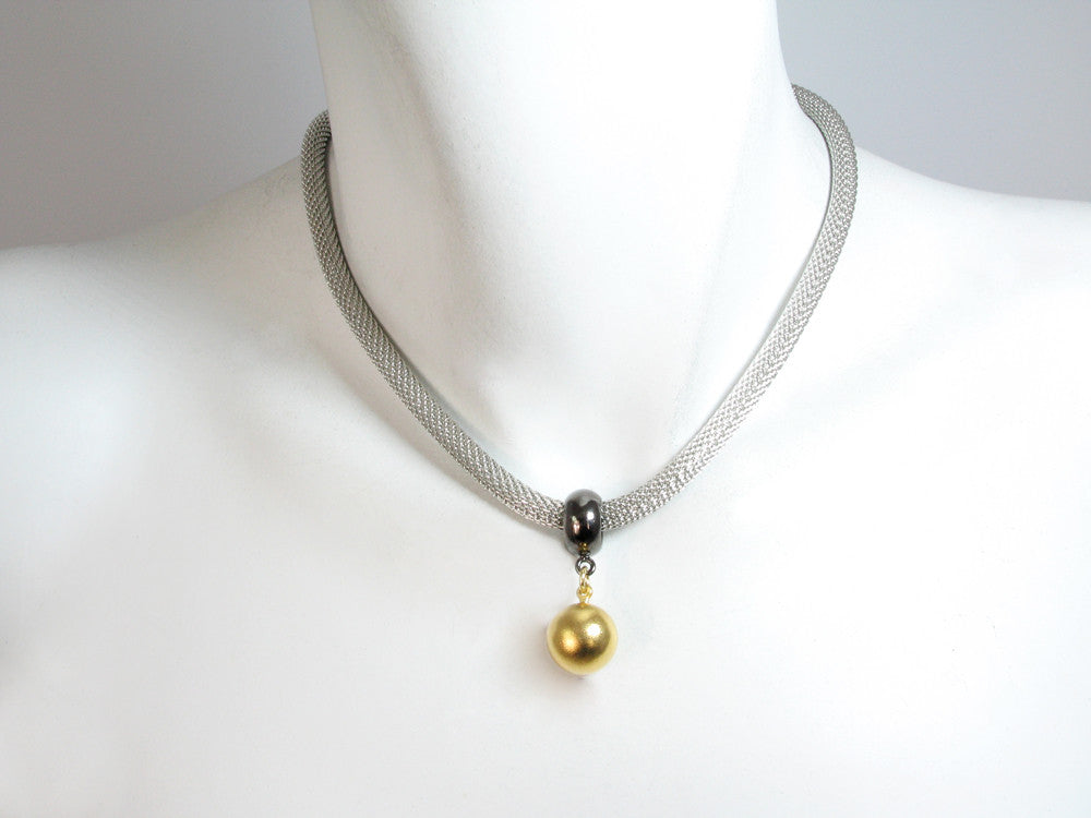 Gold Ball and Mesh Necklace