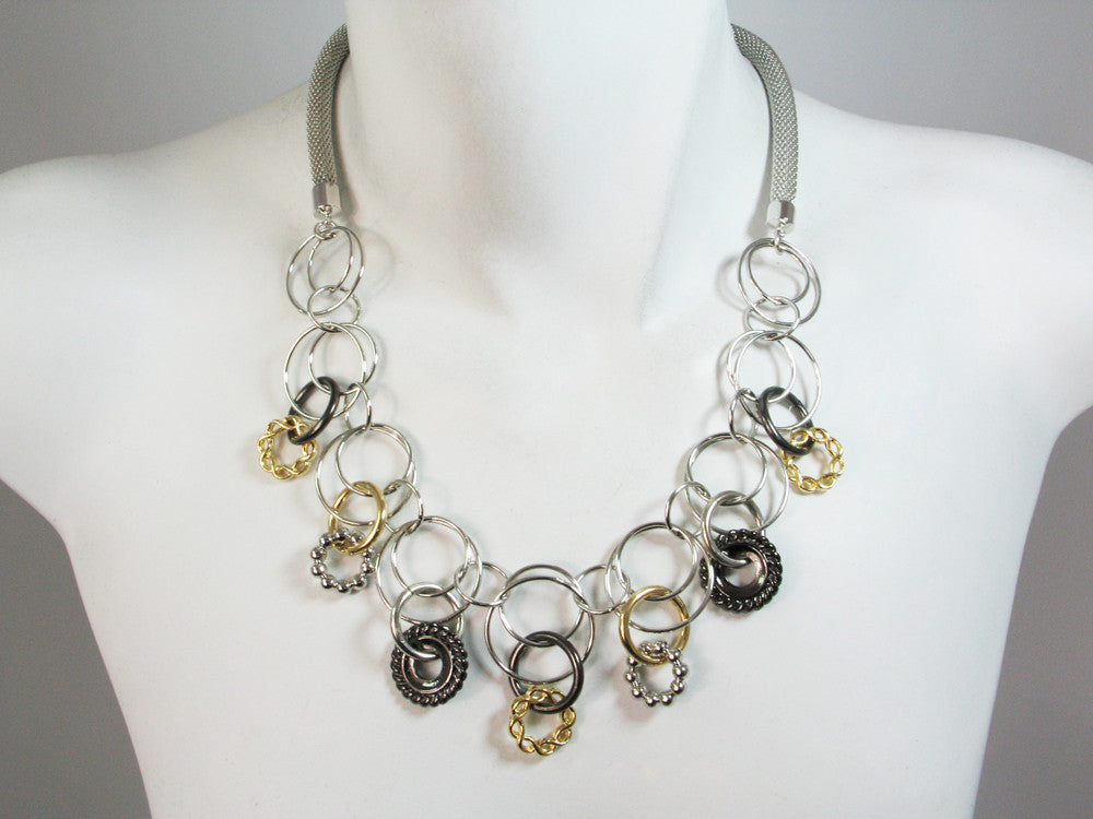 Mesh Necklace with Linked Circles & Textured Rings - Erica Zap Designs