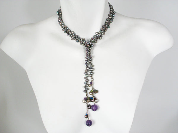 Pearl & Stone Drop Lariat - Erica Zap Designs