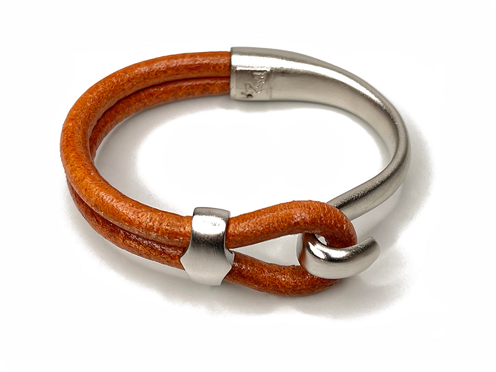 Platinum Lasso Hook & Slide Leather Bracelet Orange