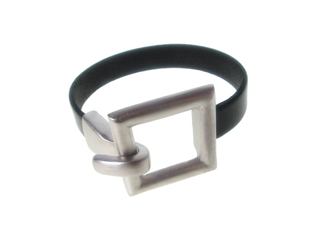 Stainless Steel Square Leather Bracelet