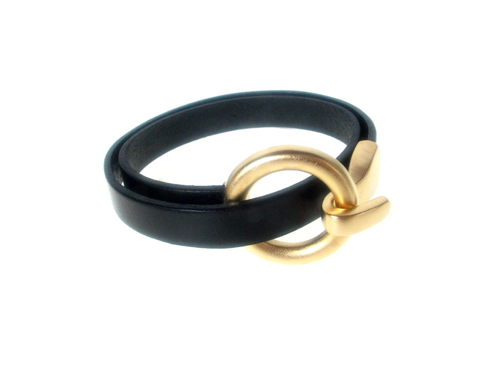 Flat Leather Wrap Bracelet with Round Hook Clasp