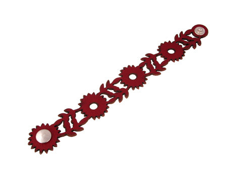 Sunflower  Leather Bracelet ( Red )