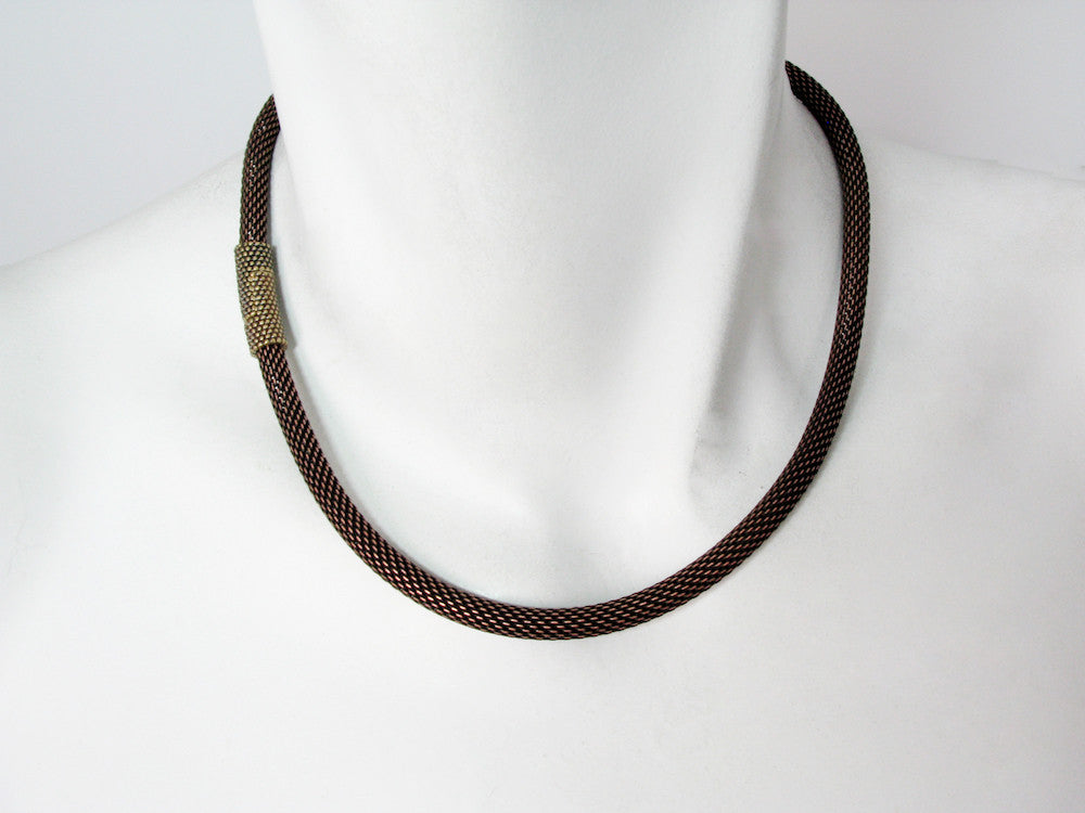 Thick Mesh Necklace with Square Bead - Evalyn Dunn Gallery