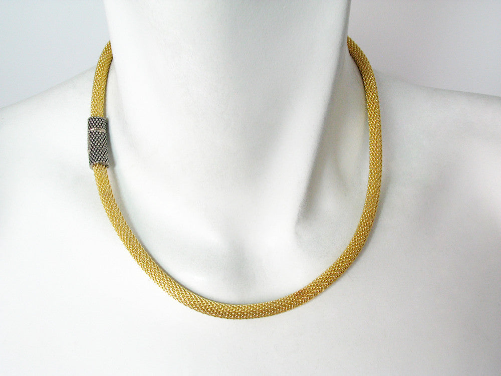 Gold Mesh Necklace with Magnetic Ball Clasp