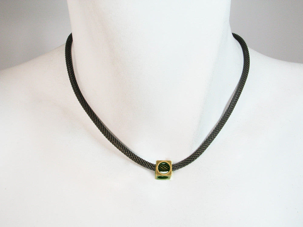 Thick Mesh Necklace with Square Bead - Evalyn Dunn Gallery