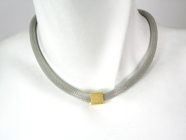 Large Oval Mesh Bead Necklace in Rhodium, Brass, Black & Copper Finish by  Erica Zap (Metal