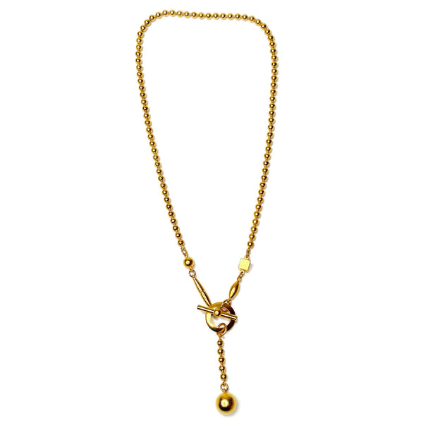 Gold Bead Chain Necklace with Front Ball Drop - Erica Zap Designs