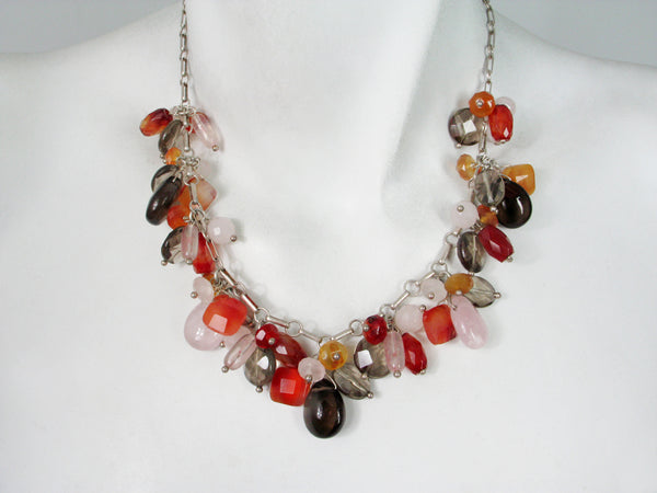 Stone Cluster Necklace | Smokey Rose Quartz Mix - Erica Zap Designs