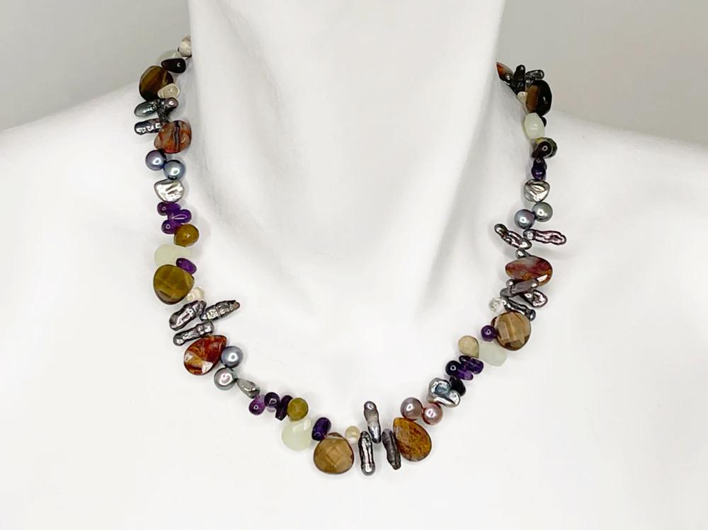 Multi Stone and Pearl Mix Necklace - Erica Zap Designs