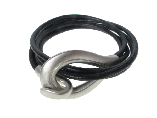 Single Strand Wrap Leather Bracelet | Erica Zap Designs Black | Rhodium