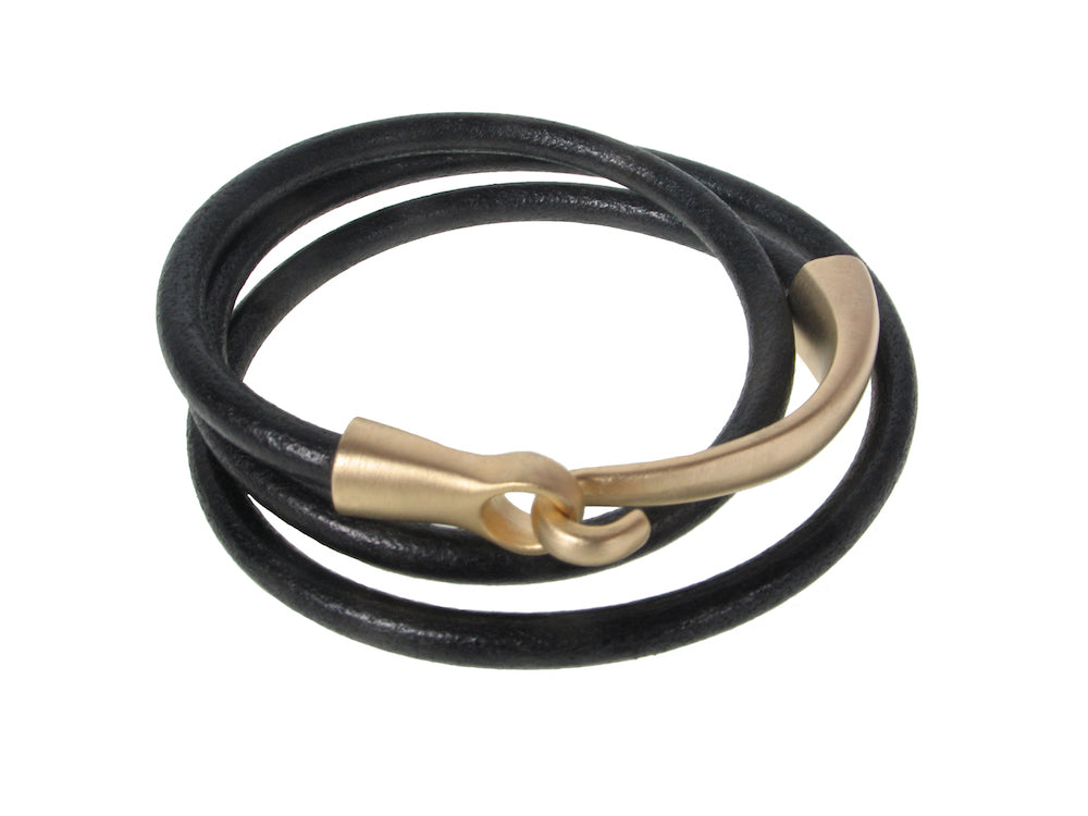 Triple Wrap Leather Bracelet with Hook Clasp